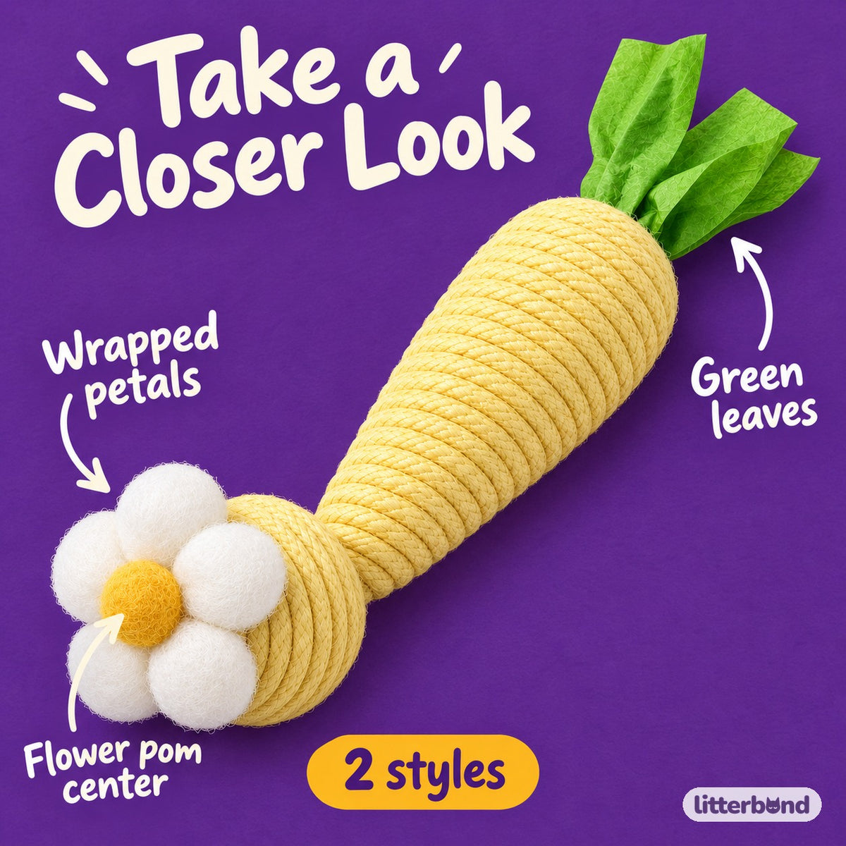 Carrot Flower Cat Toy Balls - close-up details