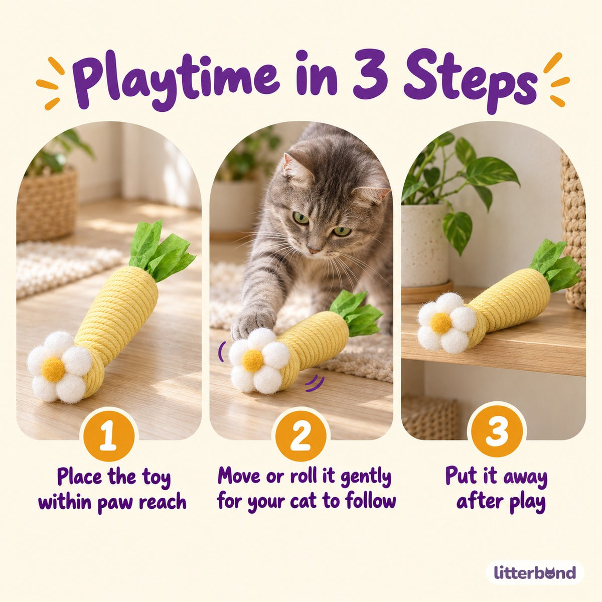Carrot Flower Cat Toy Balls - how to play