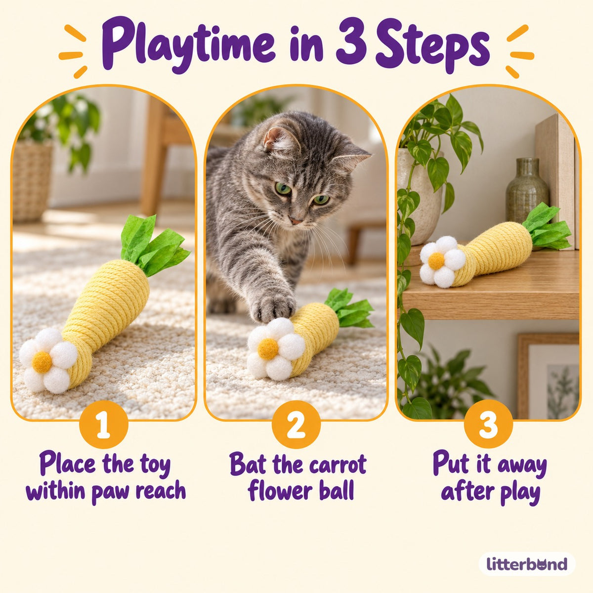 Carrot Flower Cat Toy Balls - how to play