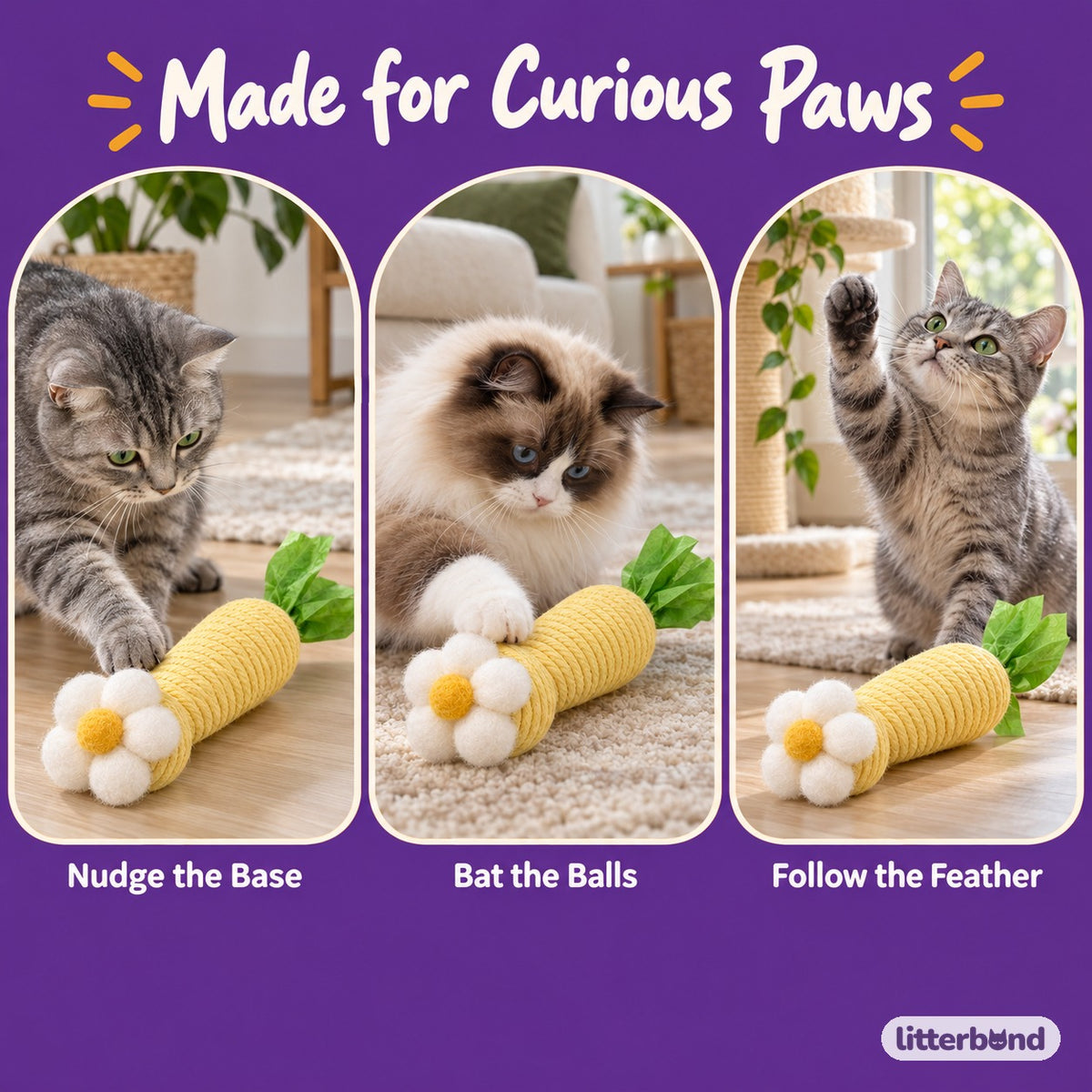Carrot Flower Cat Toy Balls - playtime at home
