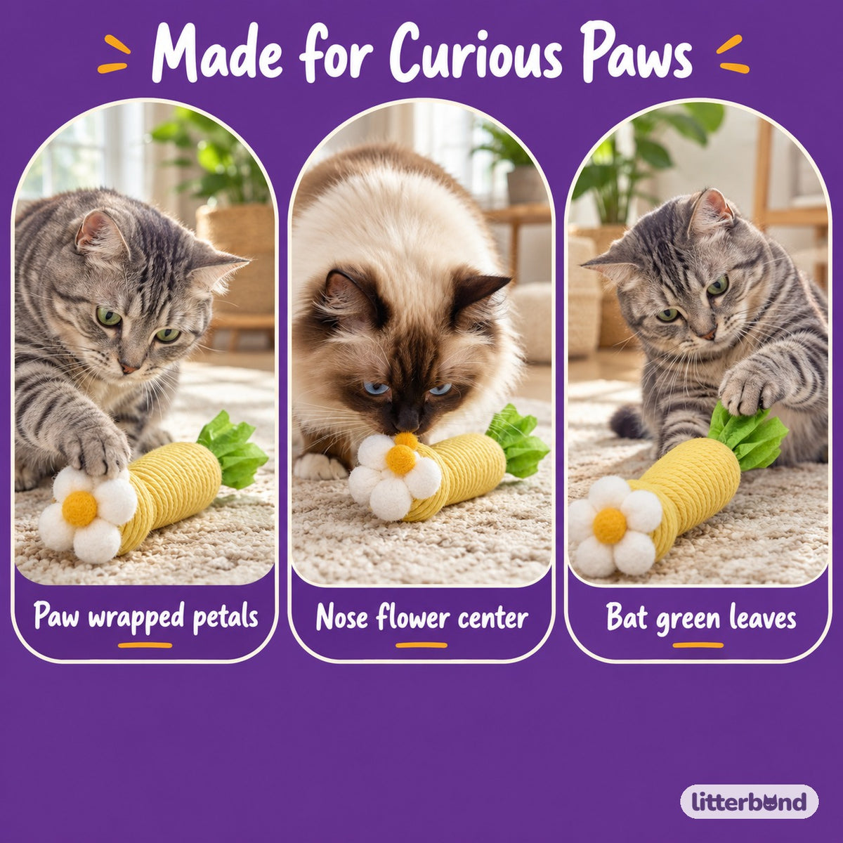 Carrot Flower Cat Toy Balls - playtime at home