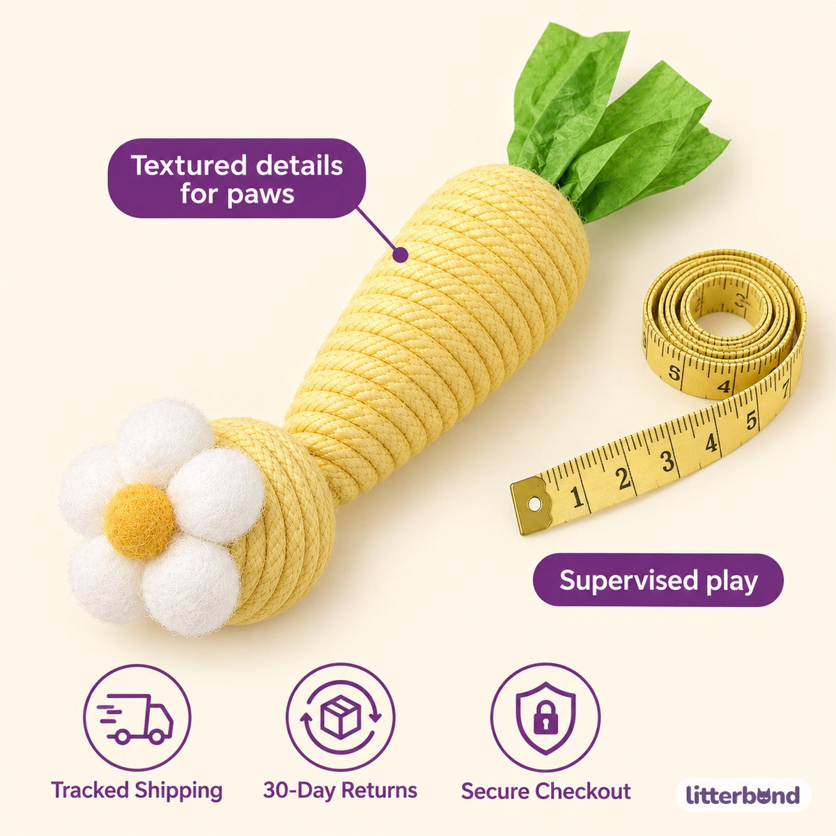 Carrot Flower Cat Toy Balls - size and details
