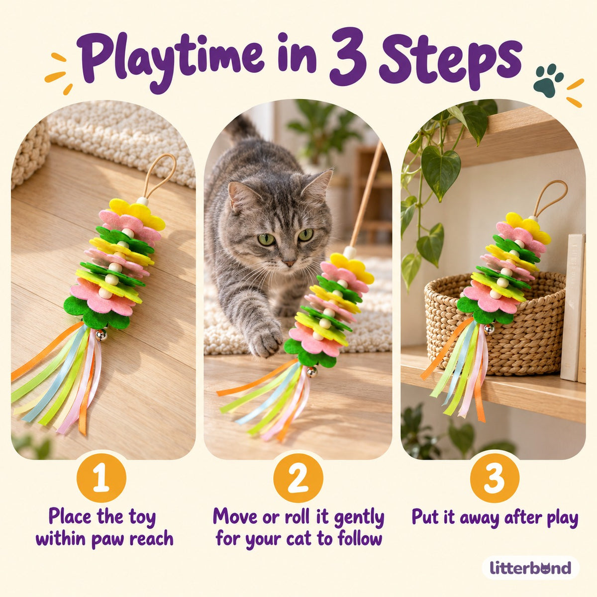 Felt Flower Teaser Wand - how to play