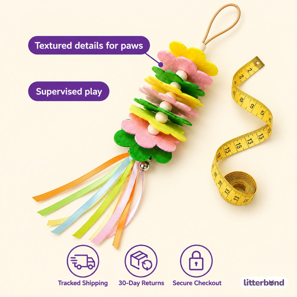 Felt Flower Teaser Wand - size and details