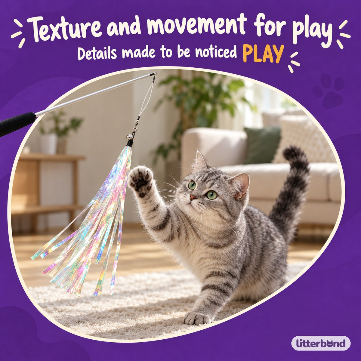 Iridescent Ribbon Teaser Wand with a cat