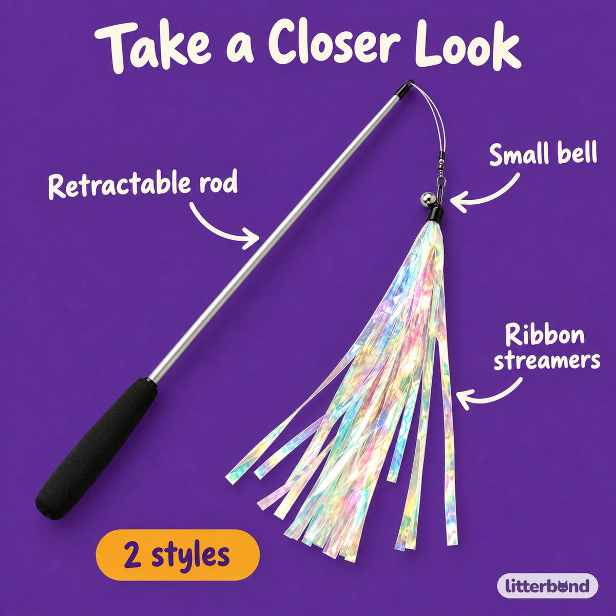 Iridescent Ribbon Teaser Wand - close-up details