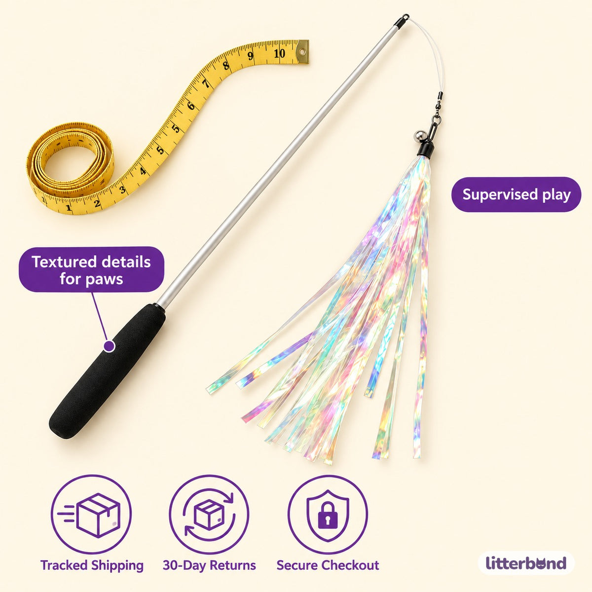 Iridescent Ribbon Teaser Wand - size and details