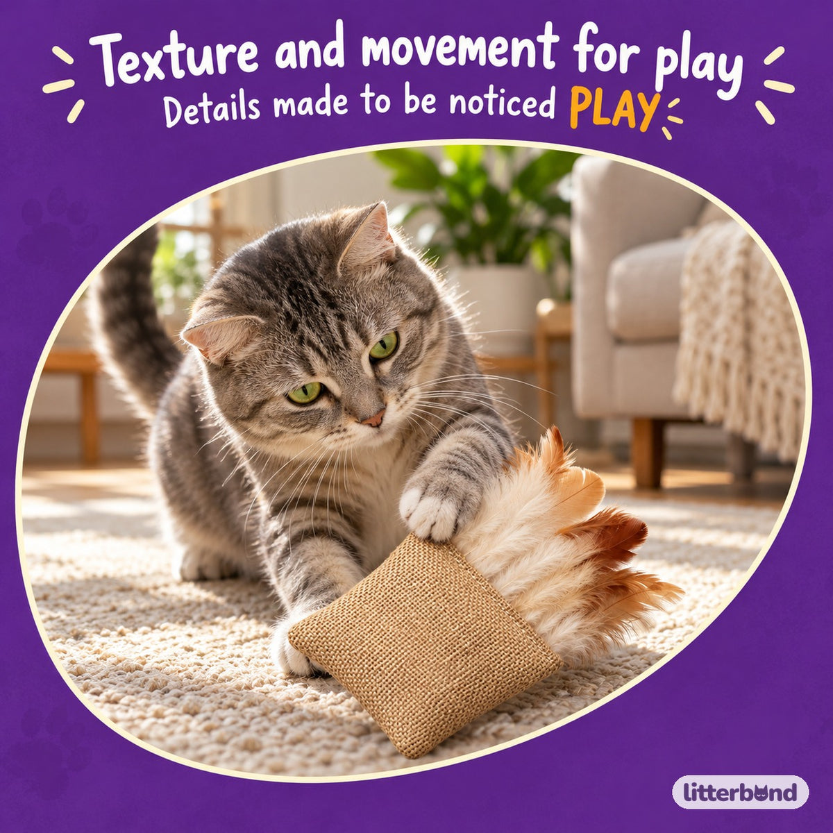 Burlap Feather Cat Toy with a cat