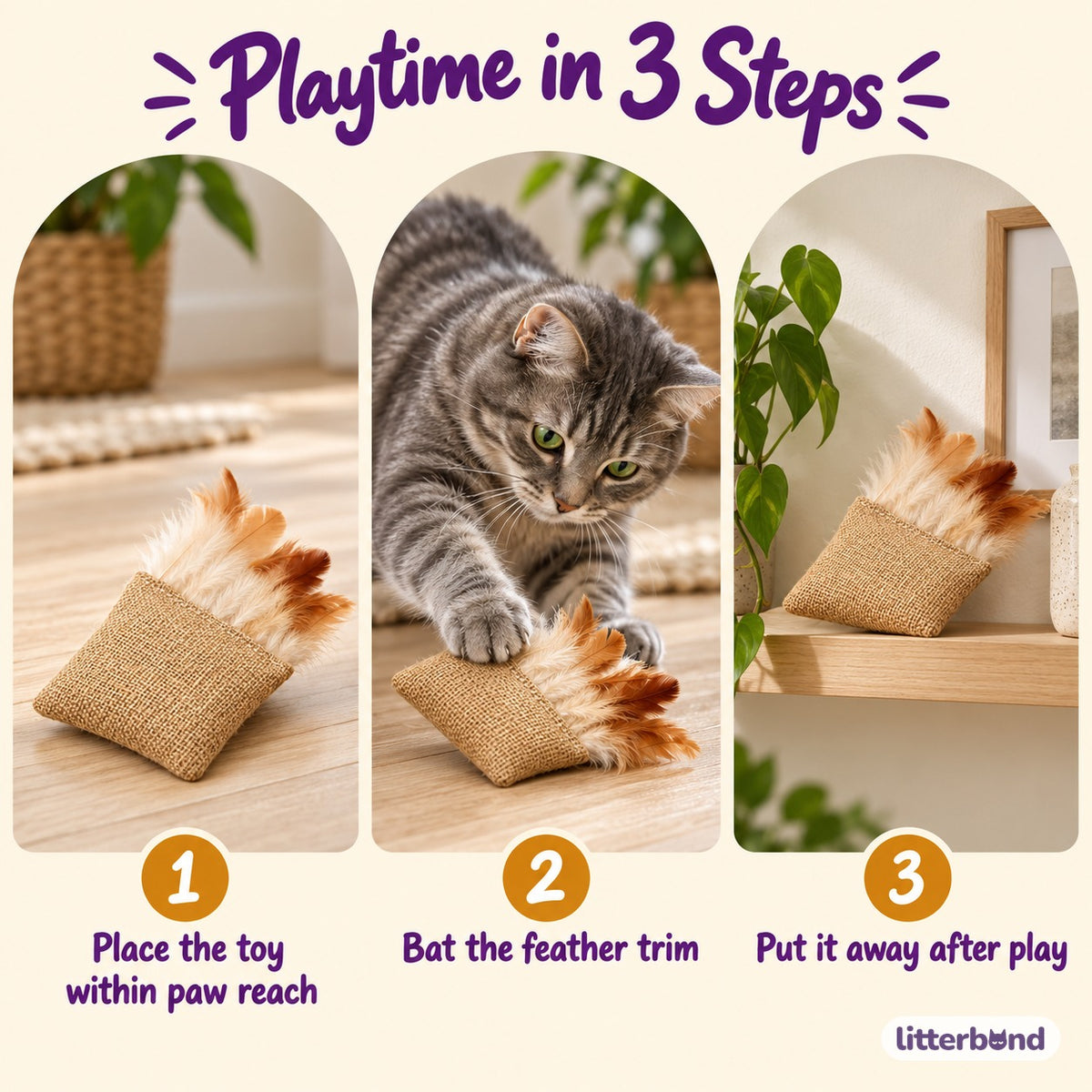 Burlap Feather Cat Toy - how to play