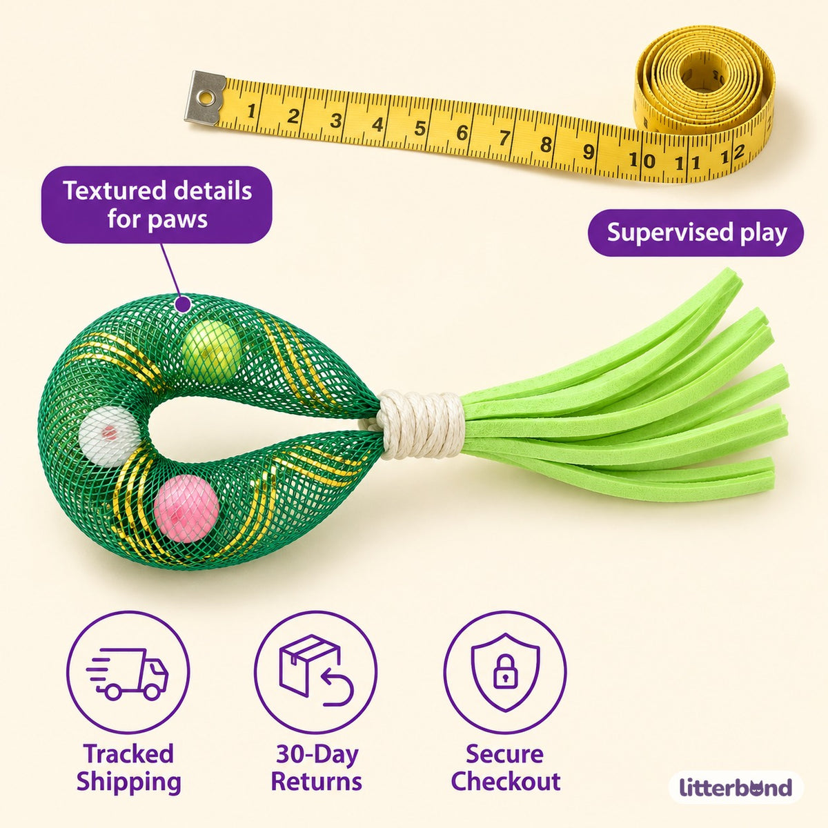 Teardrop Mesh Cat Toys - size and details
