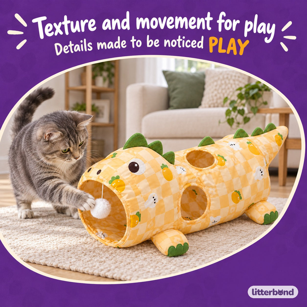 Dinosaur Crinkle Tunnel Set with a cat