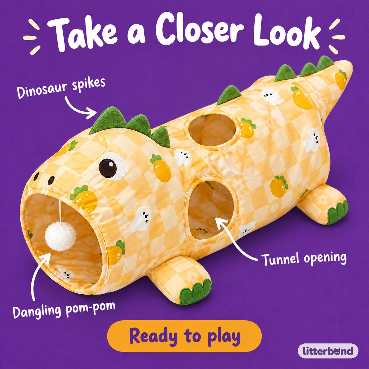 Dinosaur Crinkle Tunnel Set - close-up details