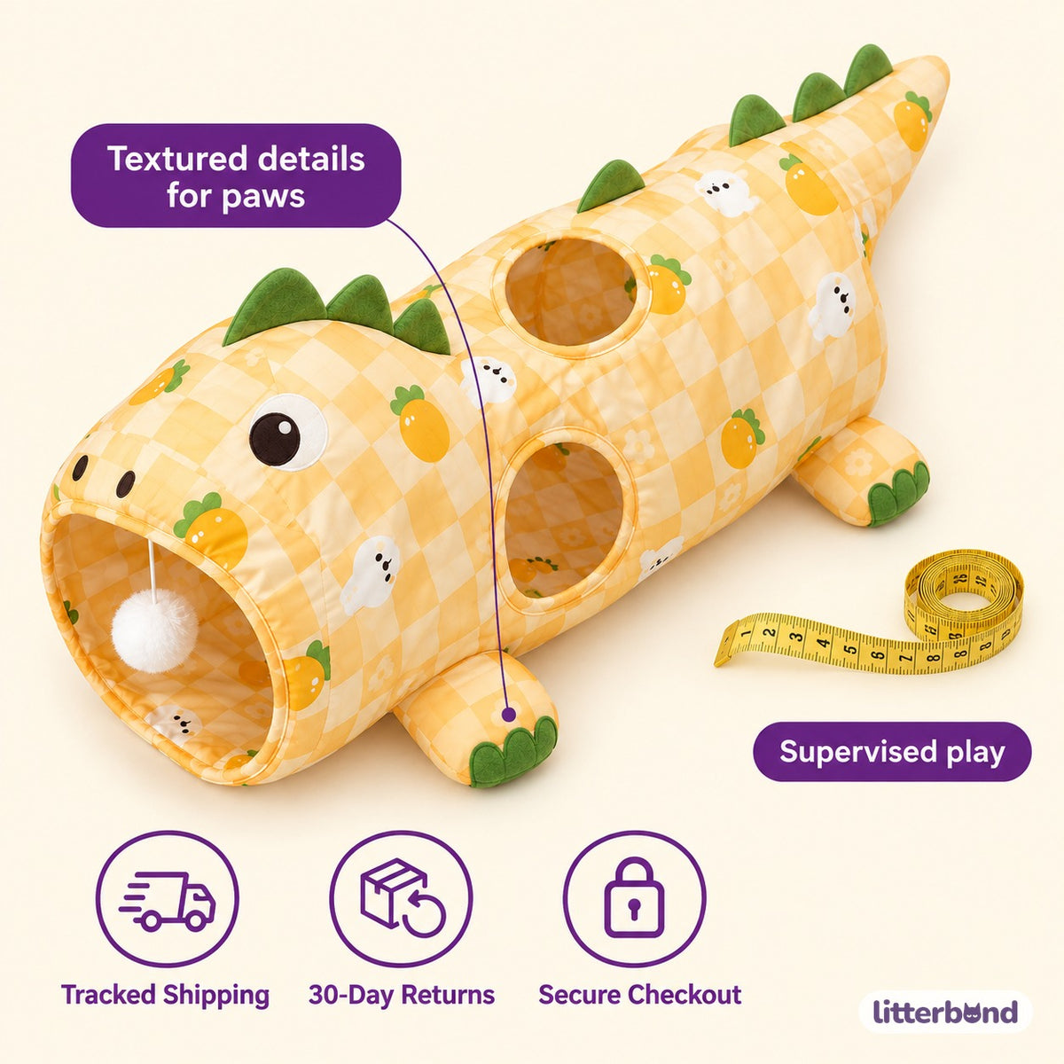 Dinosaur Crinkle Tunnel Set - size and details