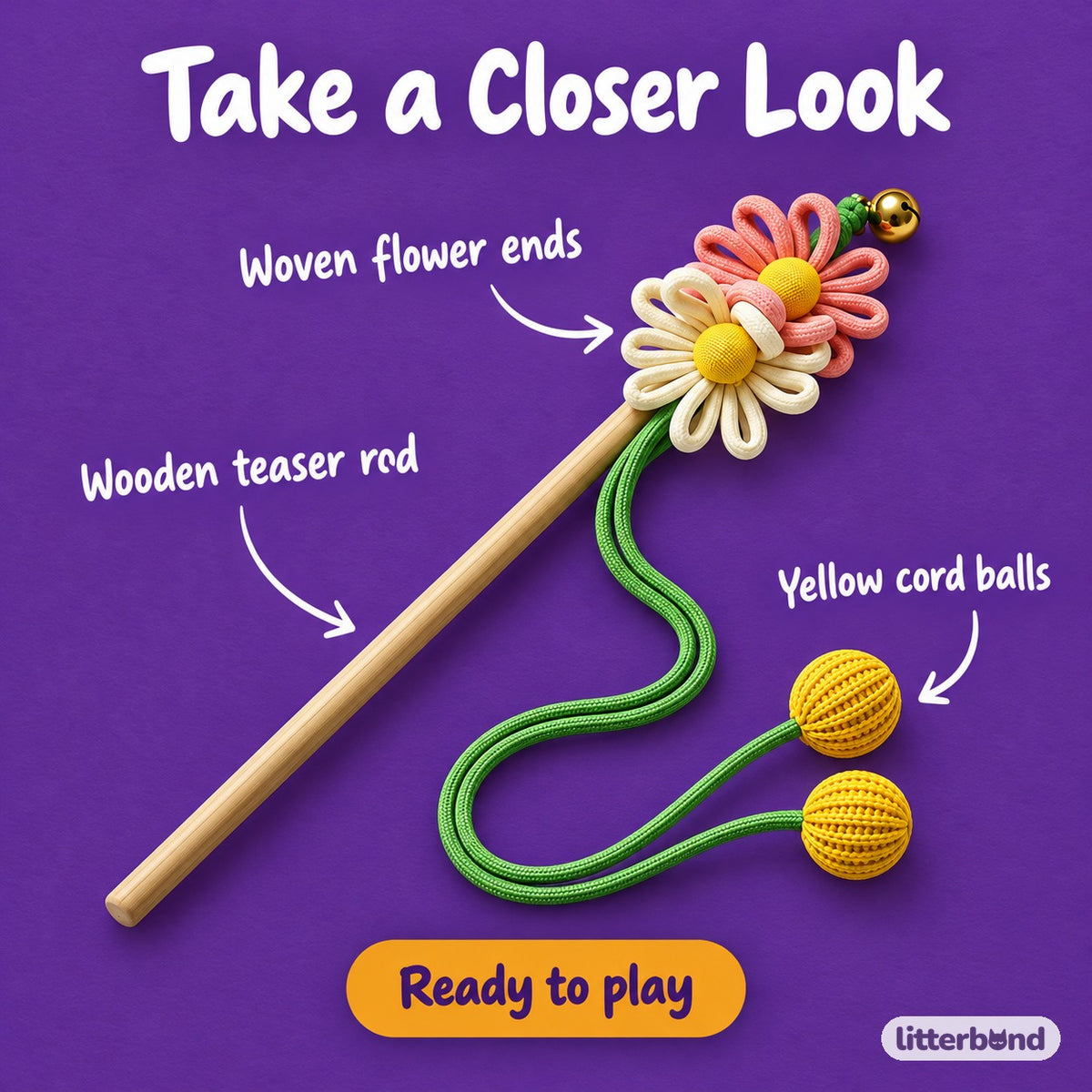 Twin Flower Teaser Wand - close-up details