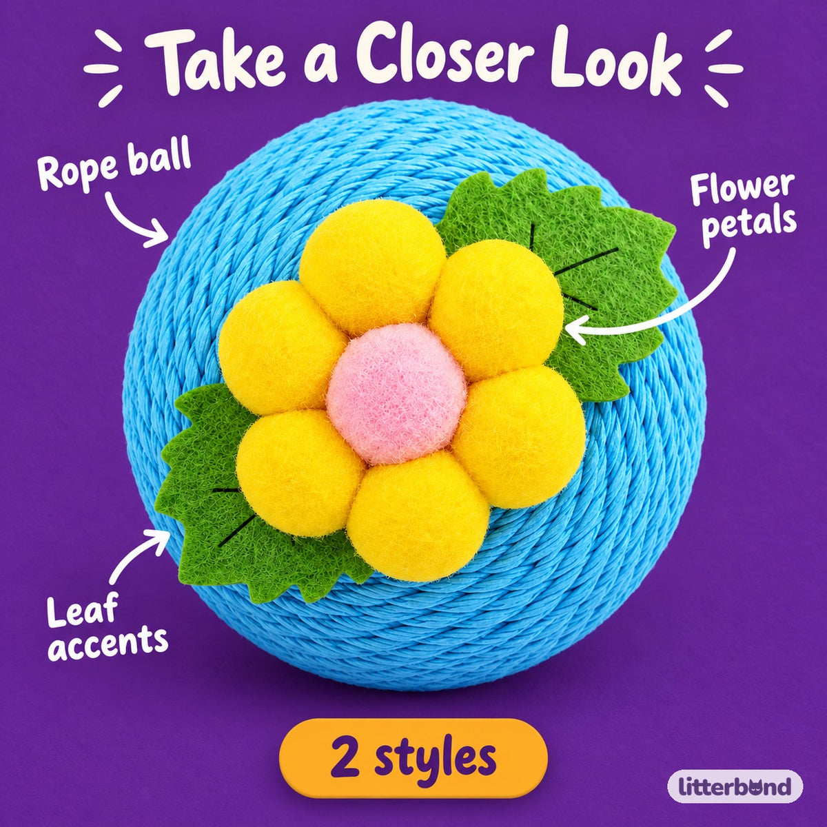 Flower Paper-Rope Cat Balls - close-up details