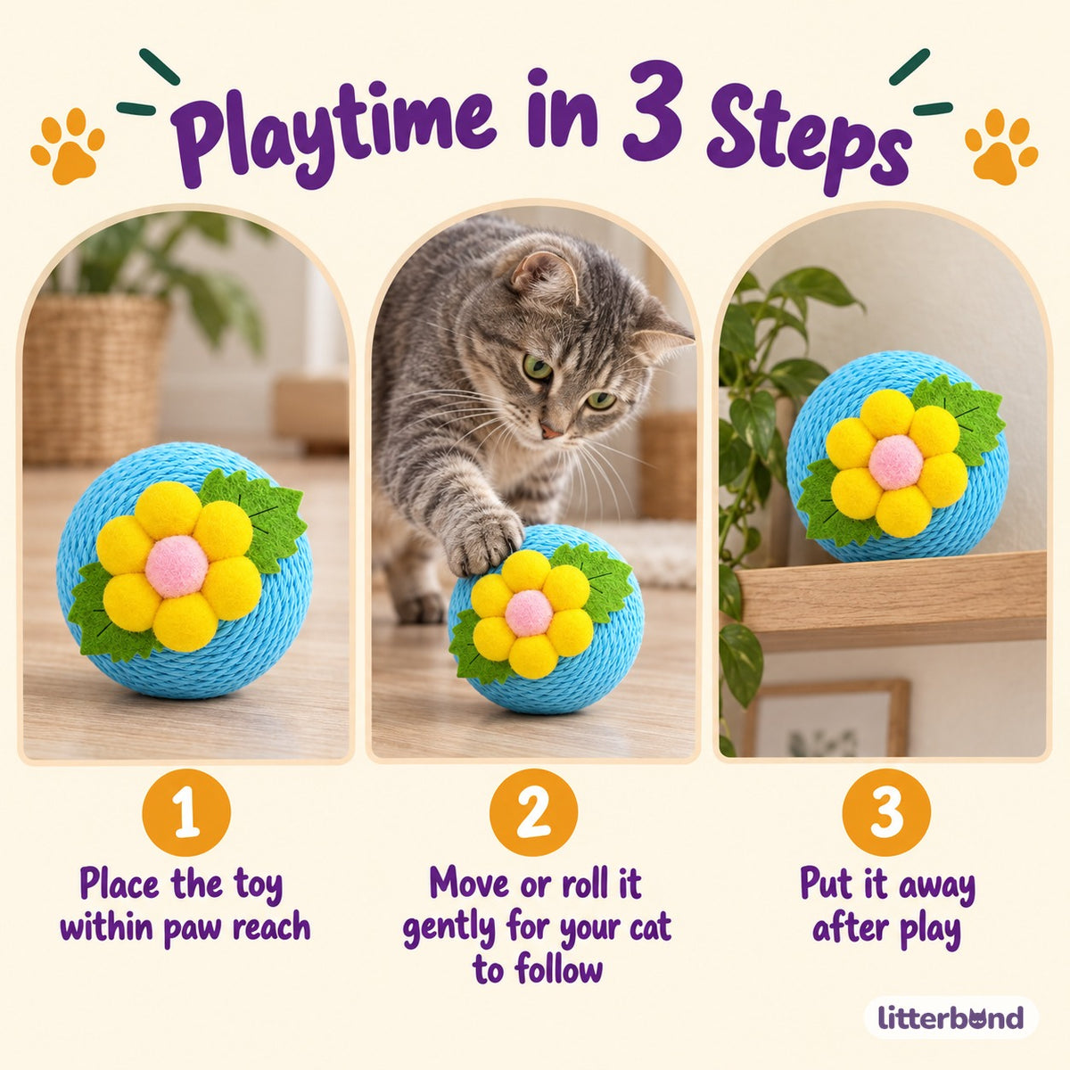 Flower Paper-Rope Cat Balls - how to play
