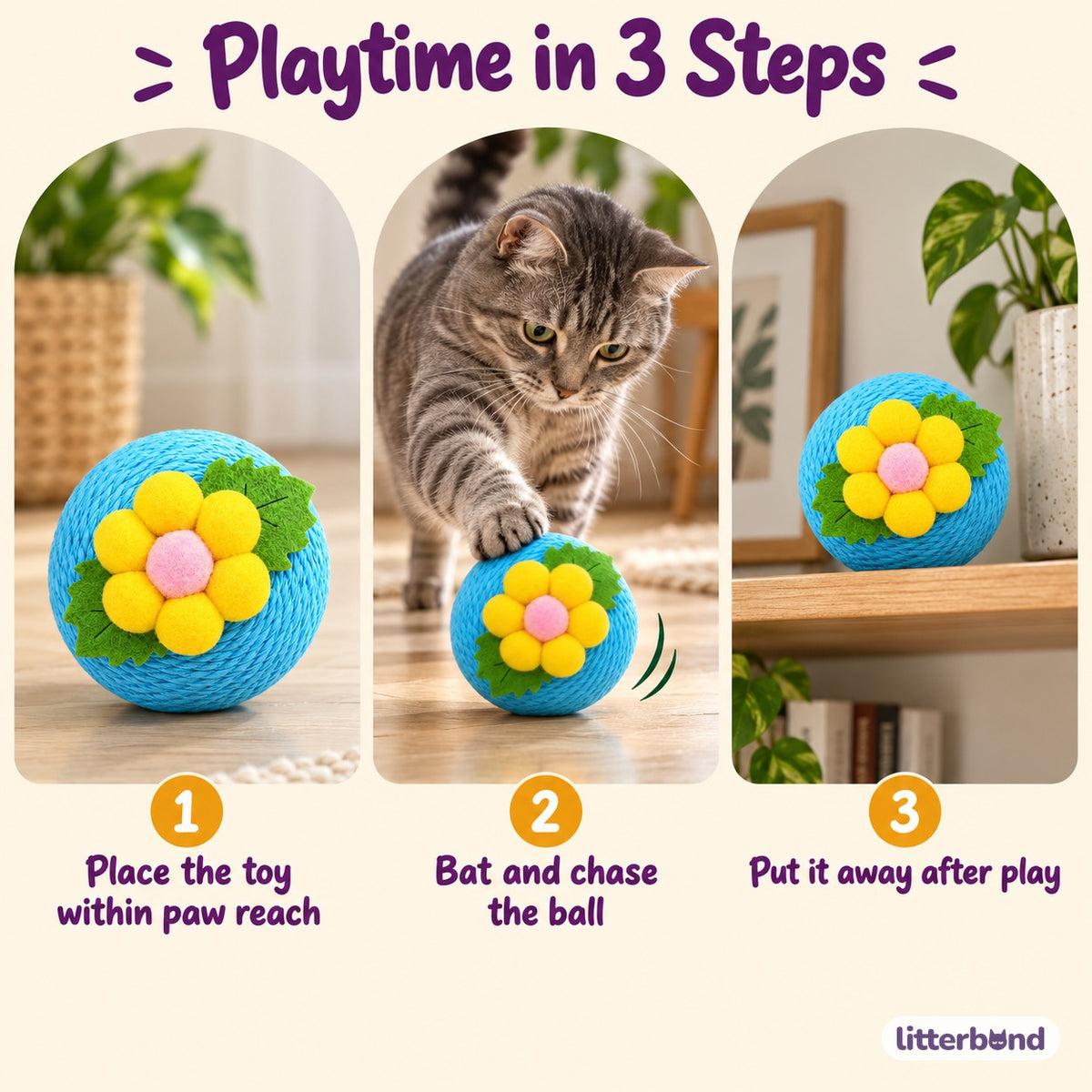 Flower Paper-Rope Cat Balls - how to play