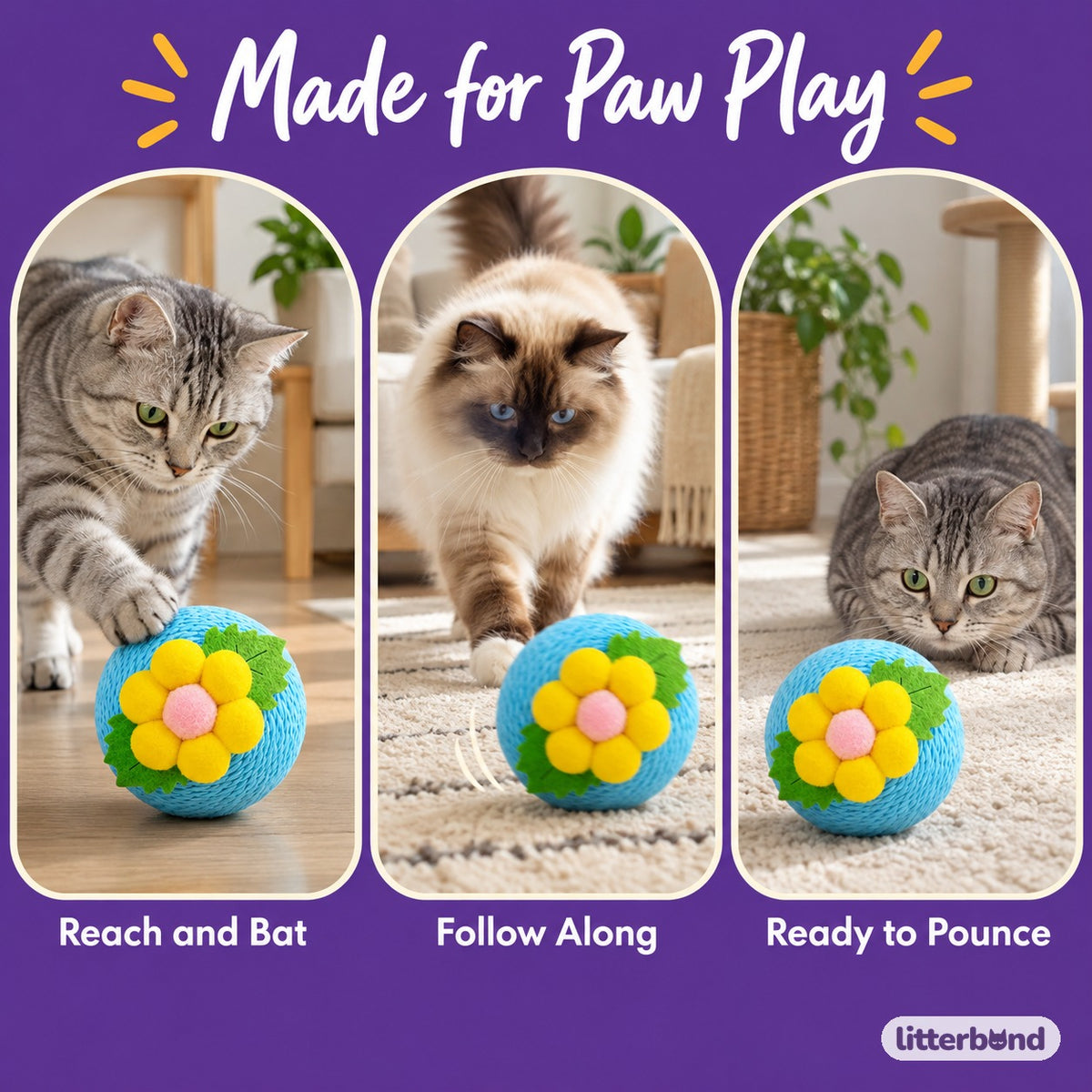 Flower Paper-Rope Cat Balls - playtime at home