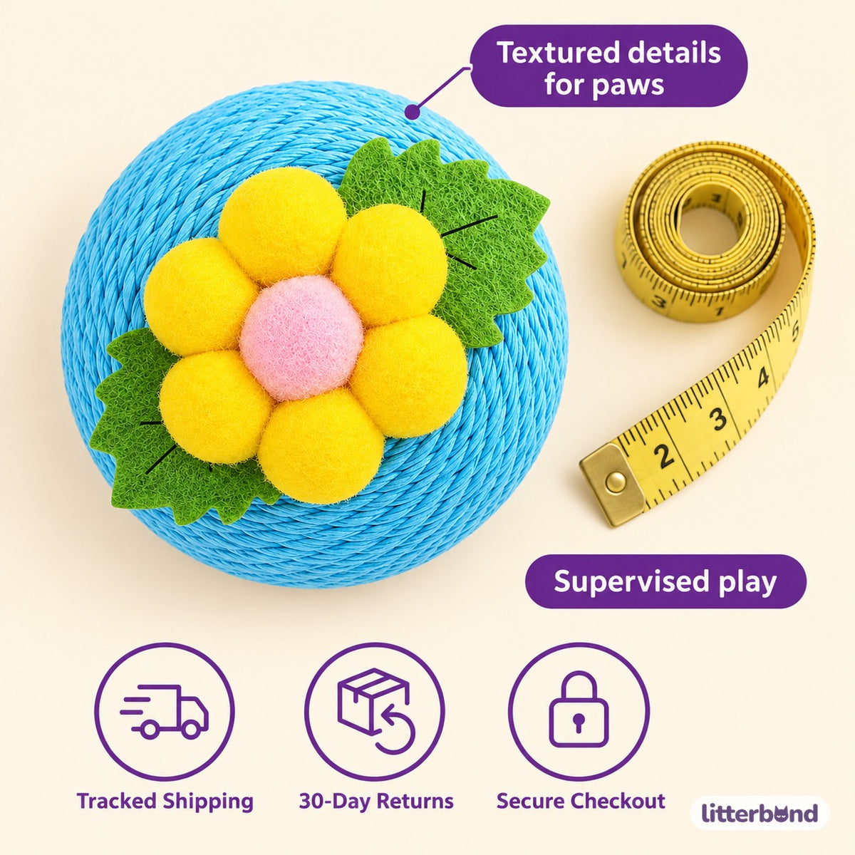 Flower Paper-Rope Cat Balls - size and details