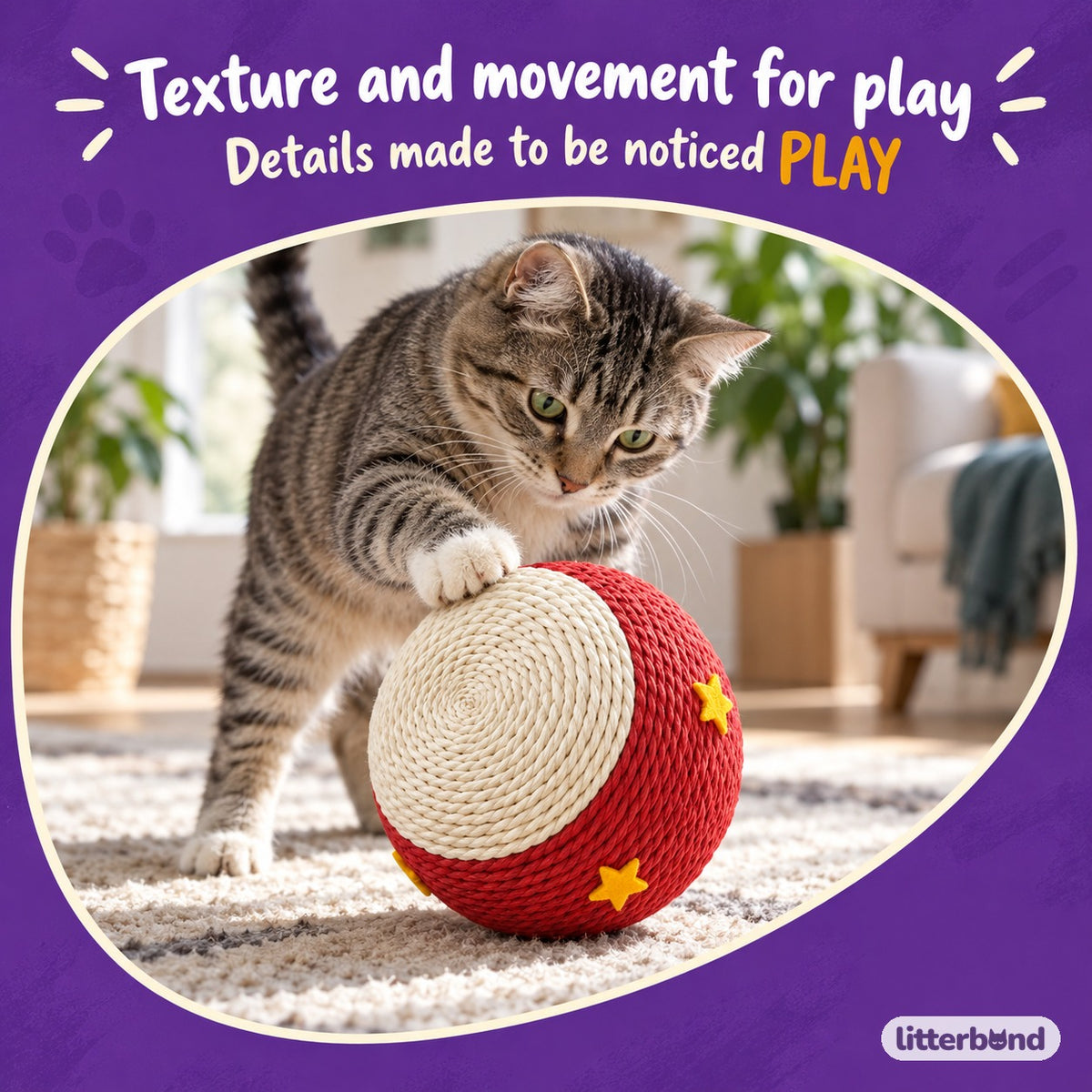 Drum Paper-Rope Cat Balls with a cat