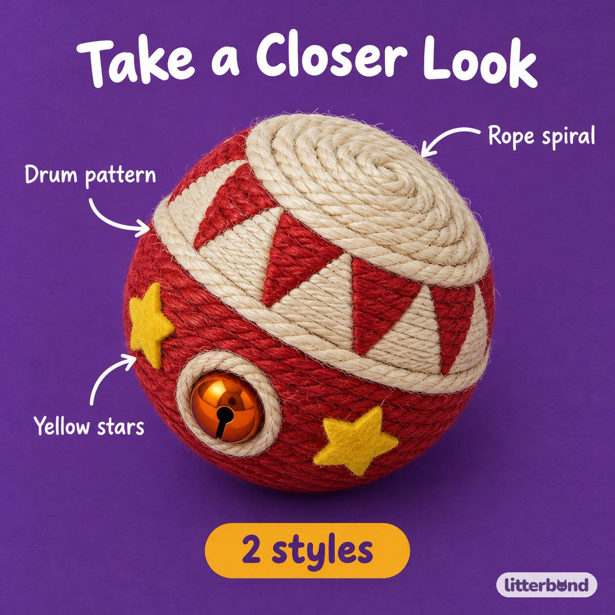 Drum Paper-Rope Cat Balls - close-up details