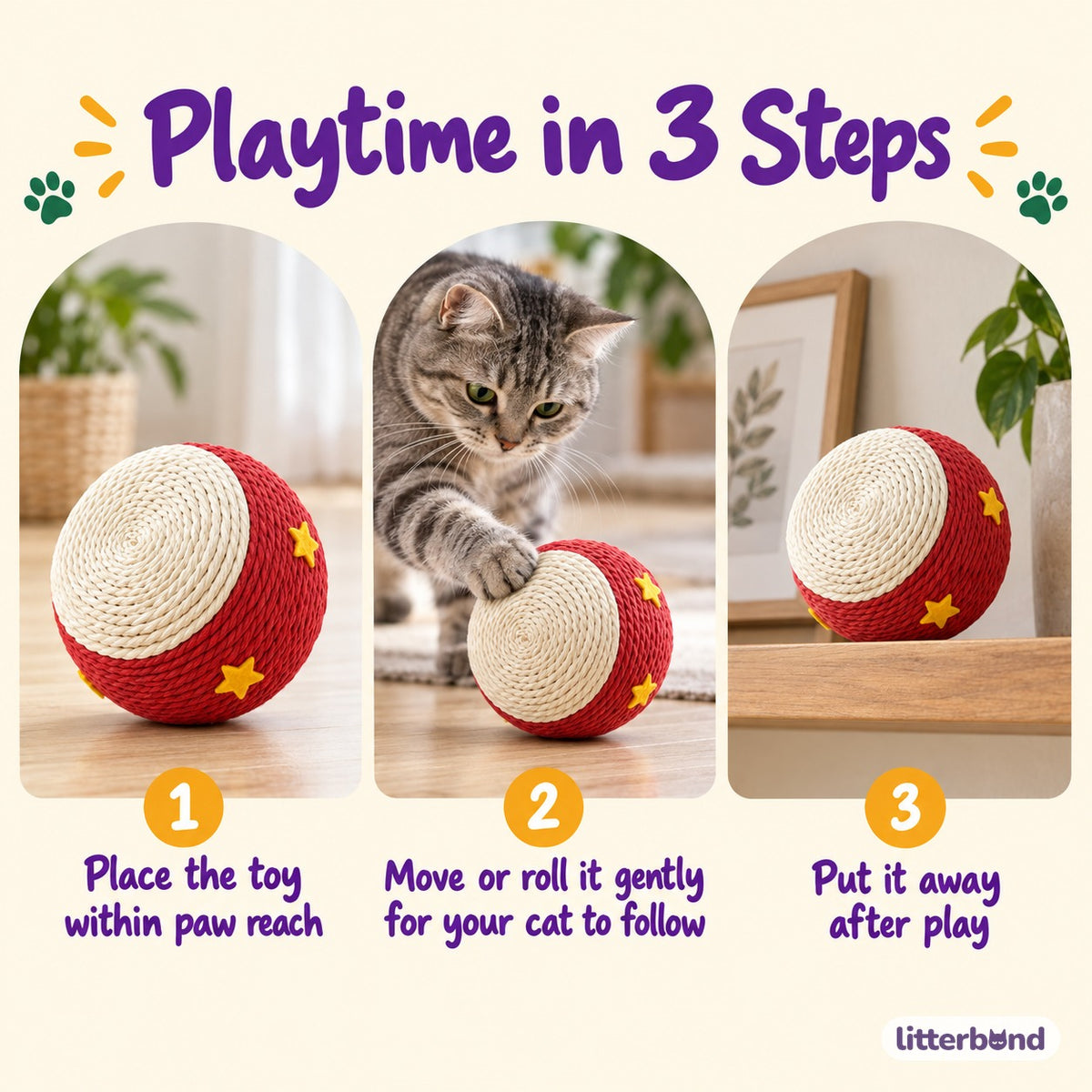 Drum Paper-Rope Cat Balls - how to play