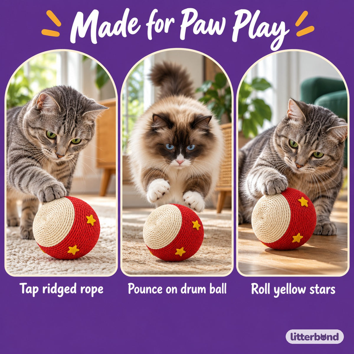 Drum Paper-Rope Cat Balls - playtime at home