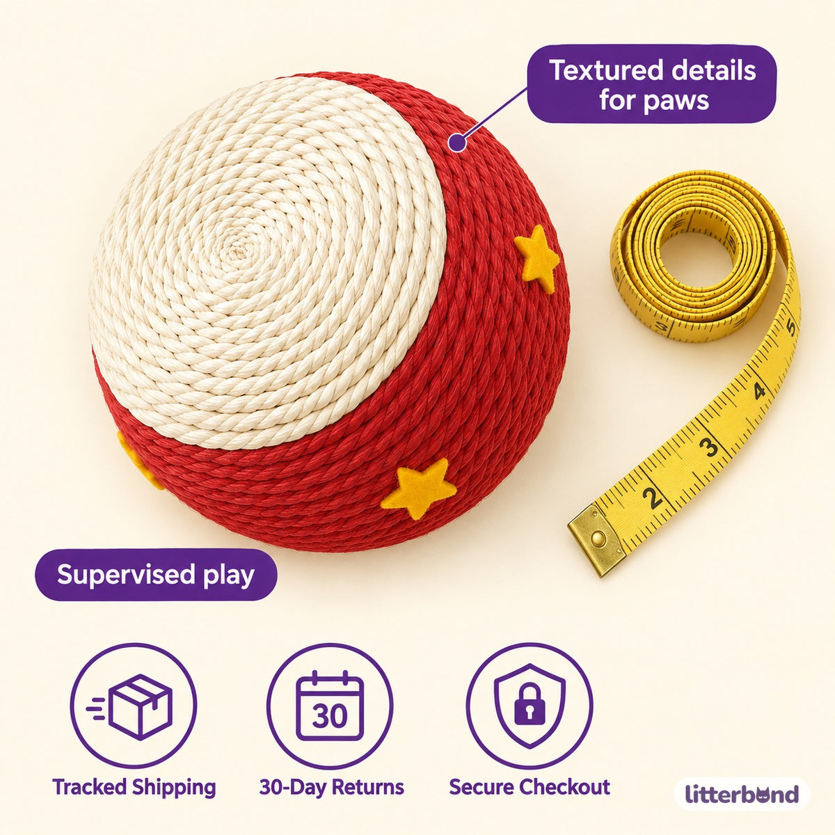 Drum Paper-Rope Cat Balls - size and details