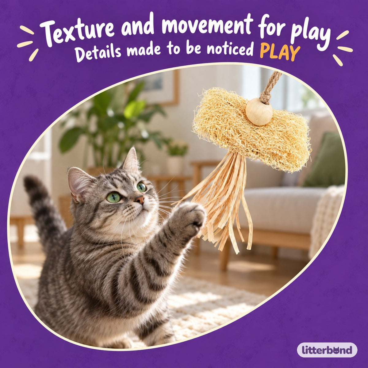 Loofah Raffia Cat Teaser with a cat