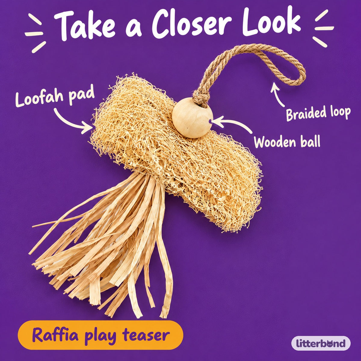 Loofah Raffia Cat Teaser - close-up details