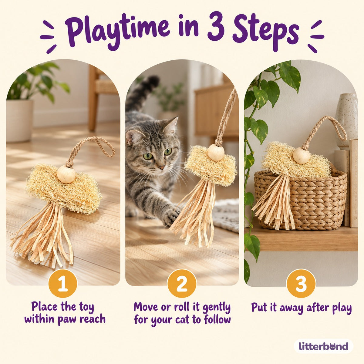 Loofah Raffia Cat Teaser - how to play