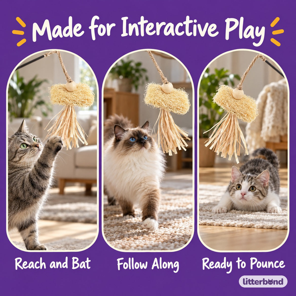 Loofah Raffia Cat Teaser - playtime at home