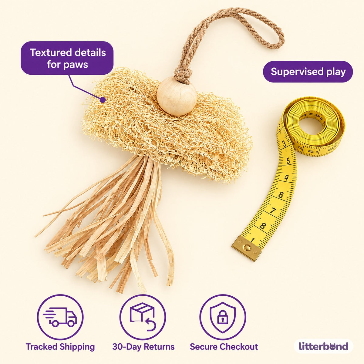 Loofah Raffia Cat Teaser - size and details