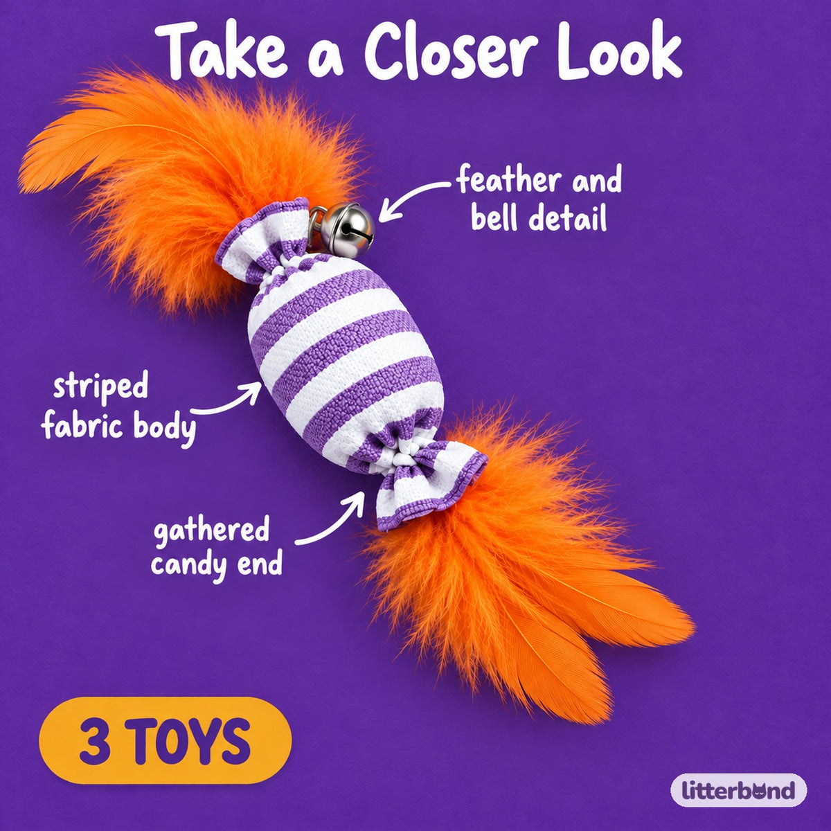 Striped Candy Feather Trio - close-up details
