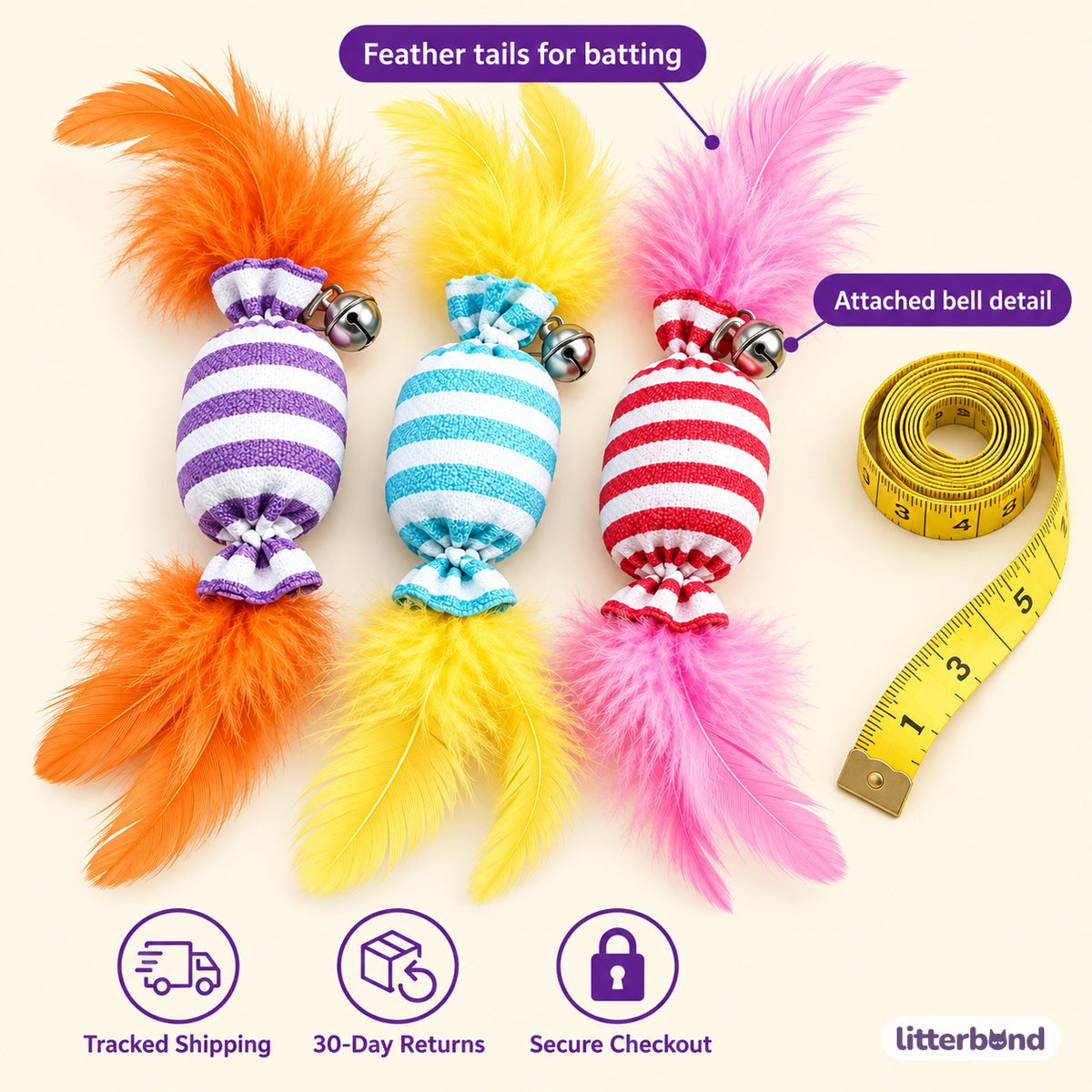 Striped Candy Feather Trio - size and details