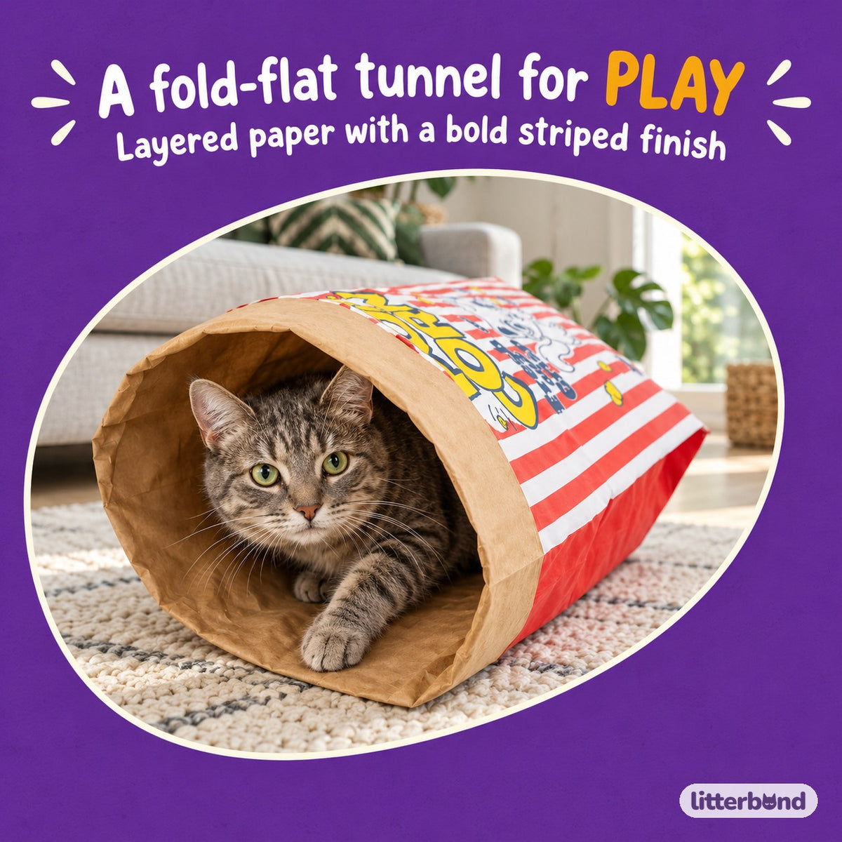 Striped Kraft Paper Tunnel with a cat