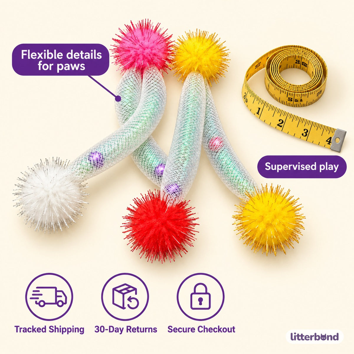Iridescent Mesh Pom-Pom Toy - size and details