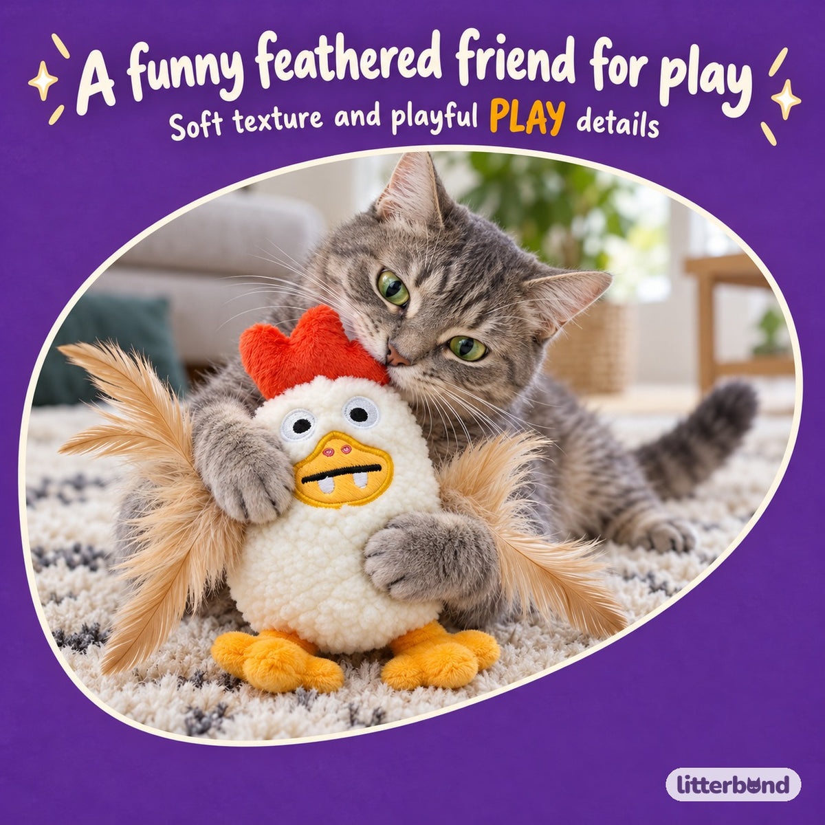 Shaggy Chicken Plush for Batting with a cat