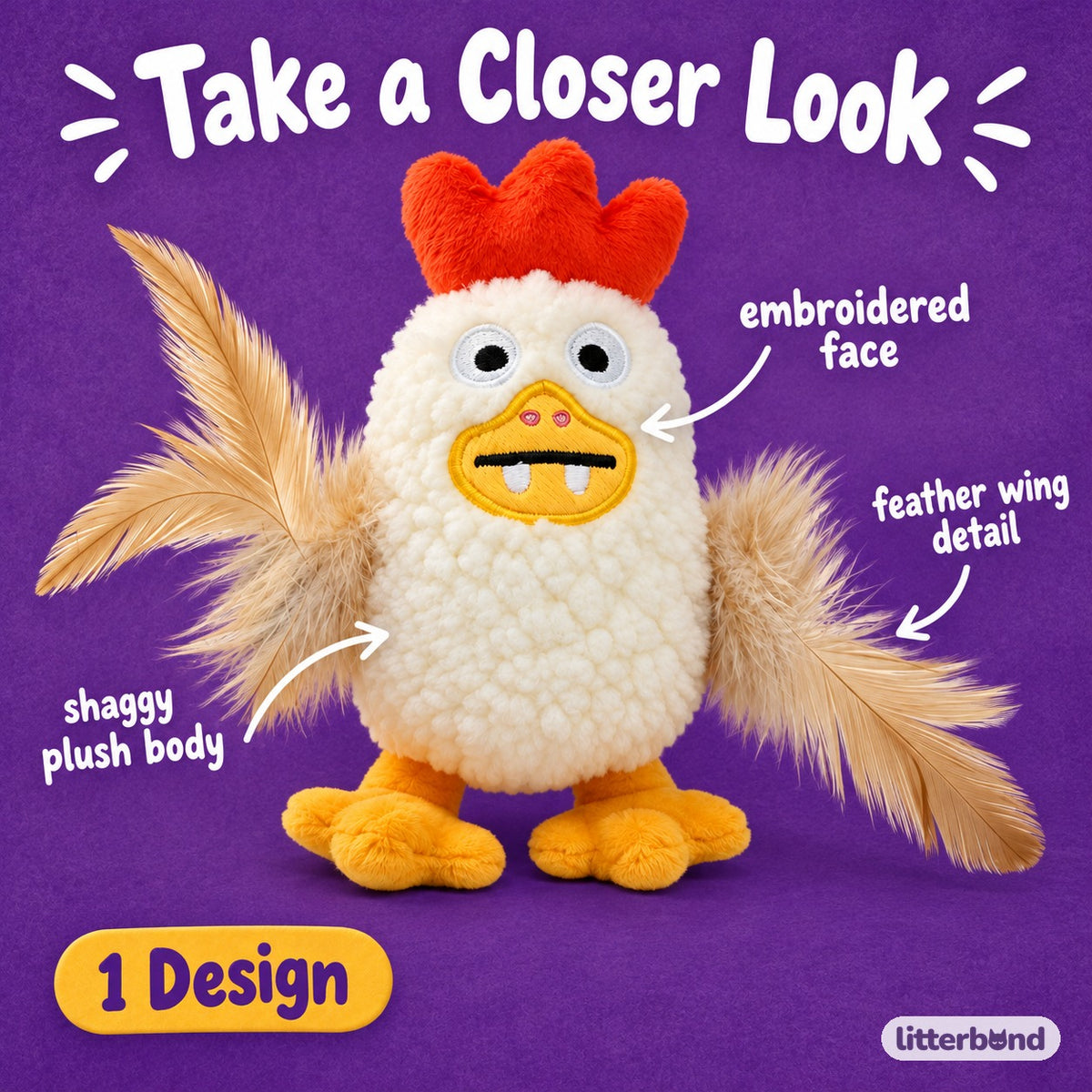 Shaggy Chicken Plush for Batting - close-up details
