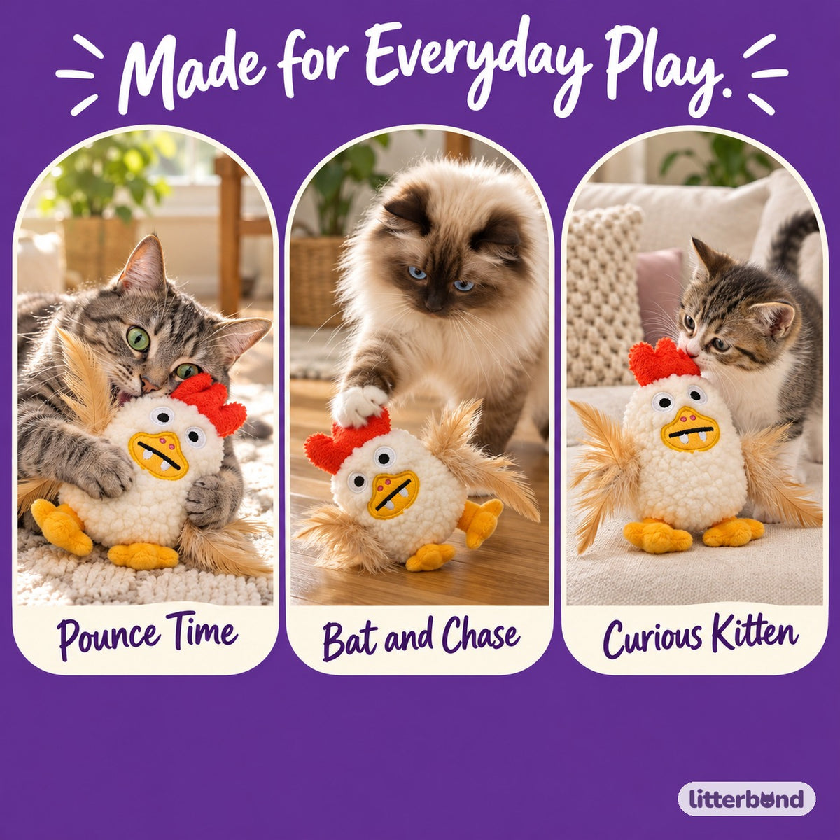 Shaggy Chicken Plush for Batting - playtime at home