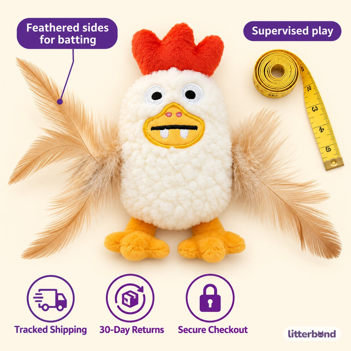Shaggy Chicken Plush for Batting - size and details