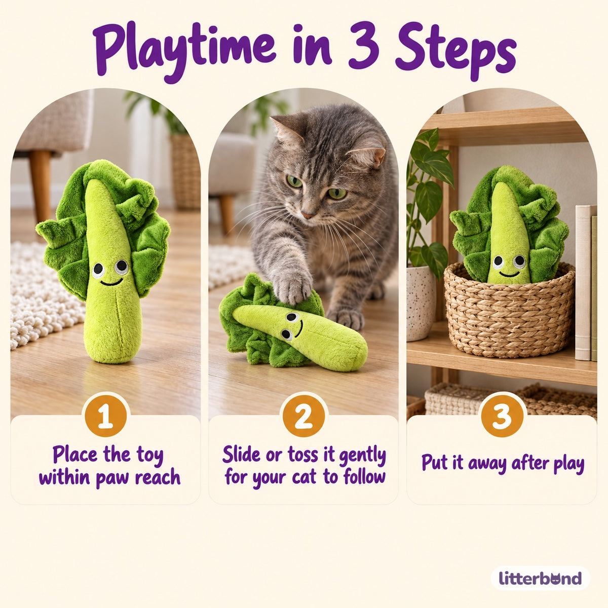 Smiling Kale Leaf Plush Toy - how to play