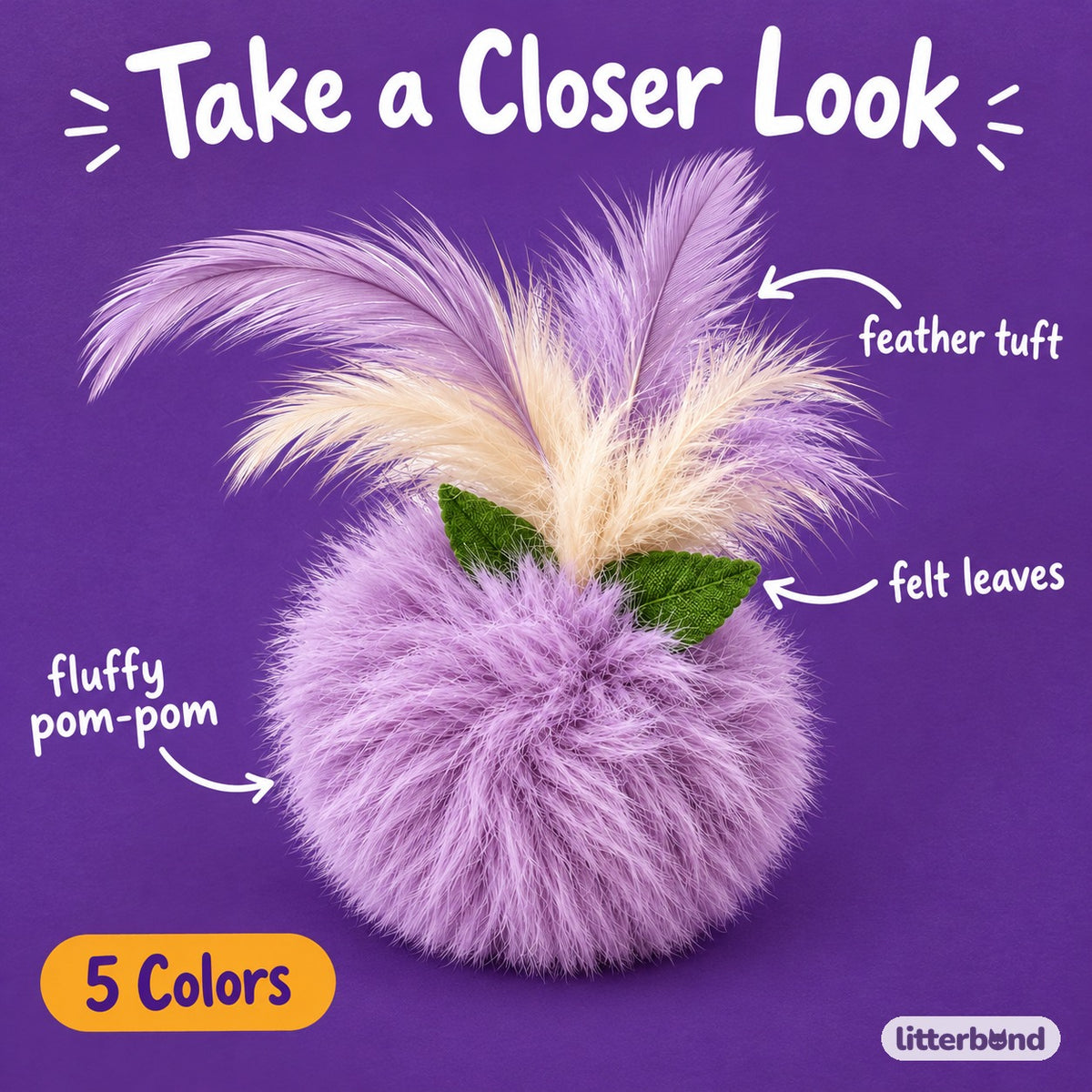 Feather Pom-Pom Toy for Batting - close-up details