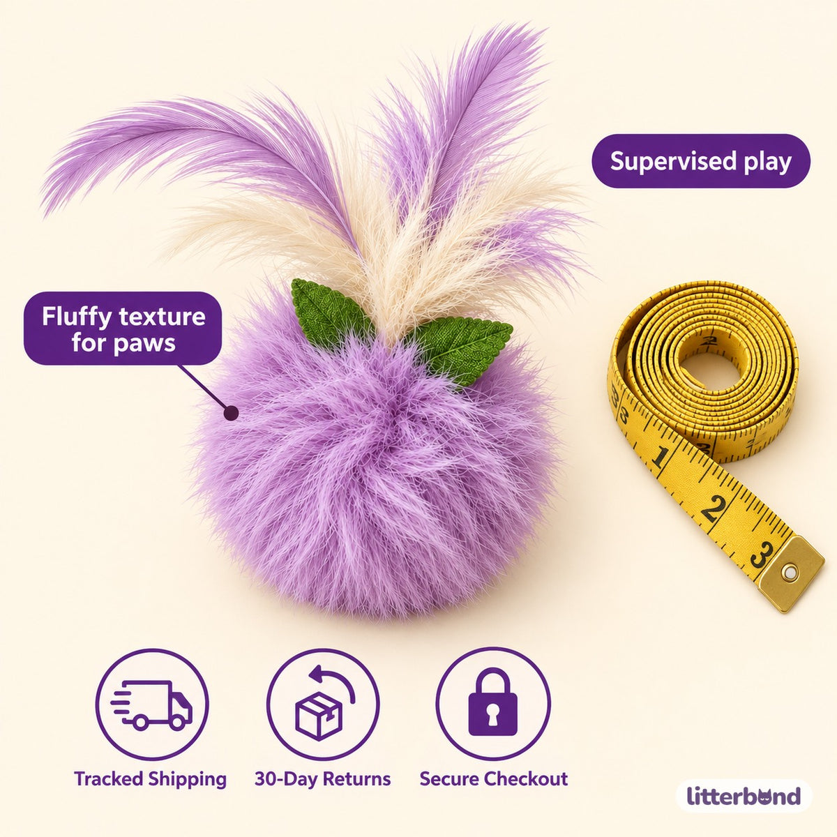 Feather Pom-Pom Toy for Batting - size and details
