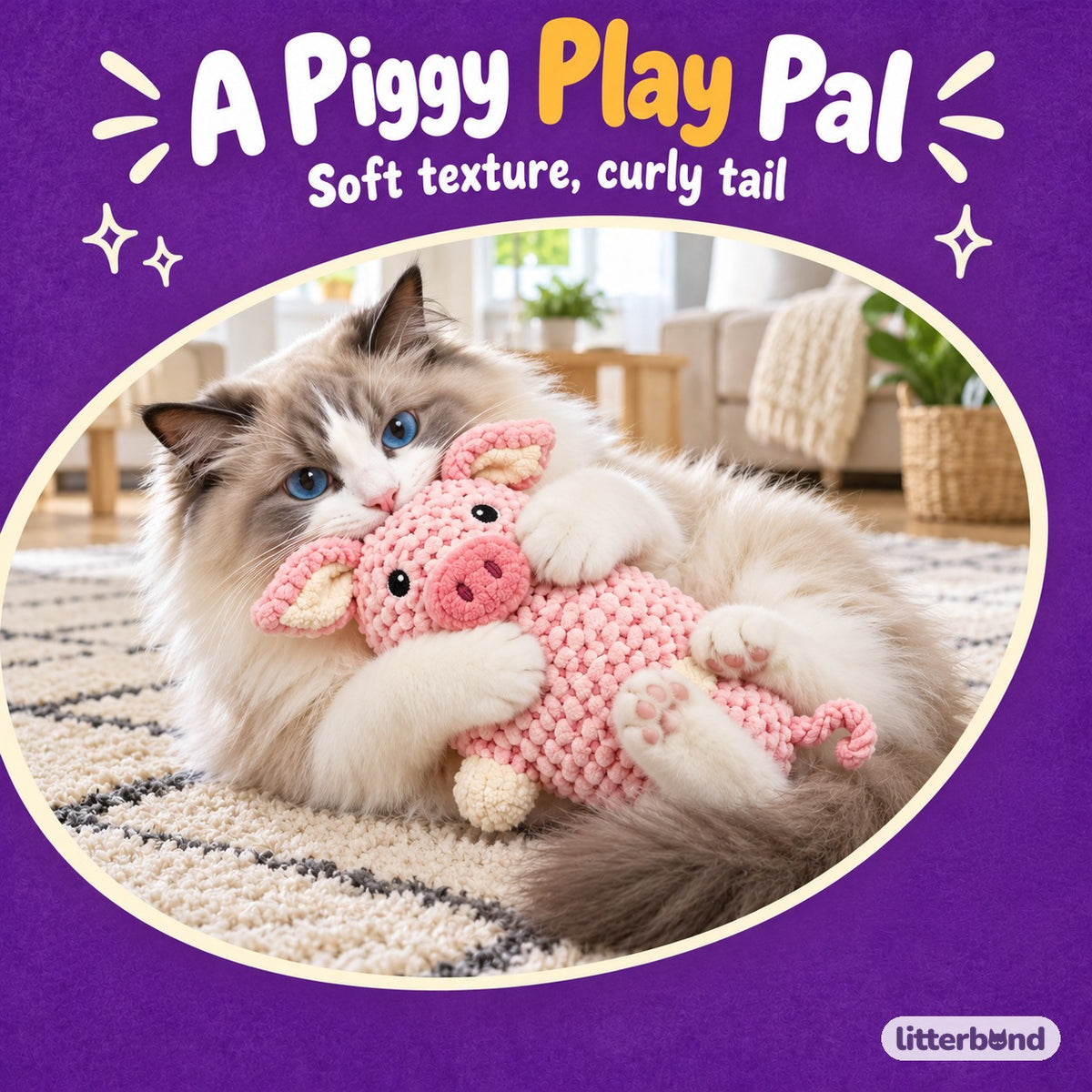 Pink Pig Plush Kicker with a cat