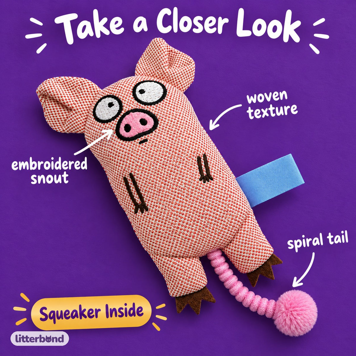 Pink Pig Plush Kicker - close-up details