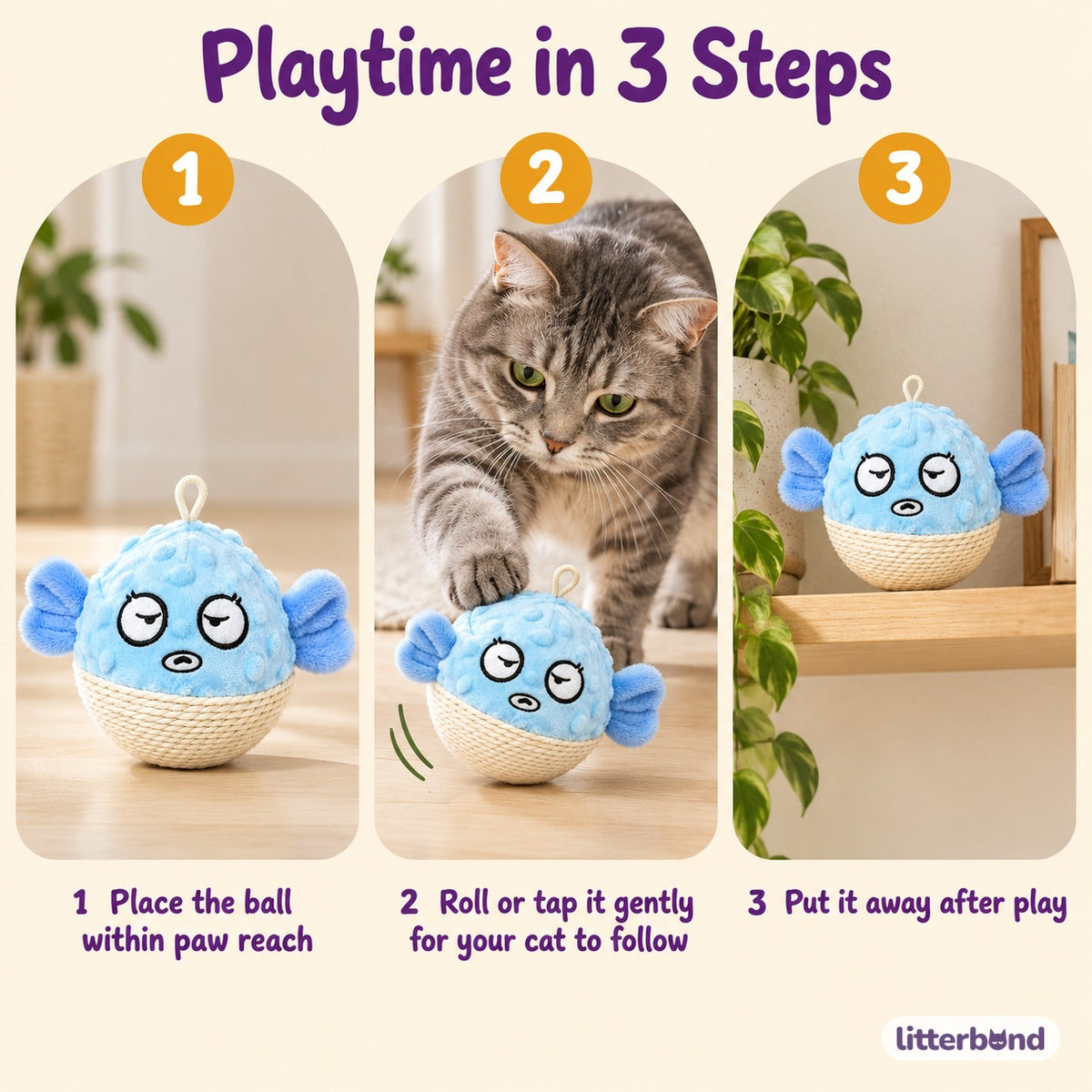 Pufferfish Rope-Bottom Cat Ball - how to play