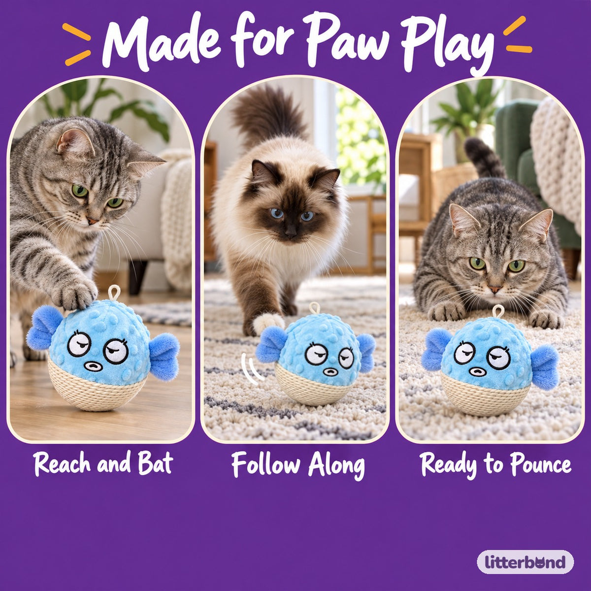 Pufferfish Rope-Bottom Cat Ball - playtime at home