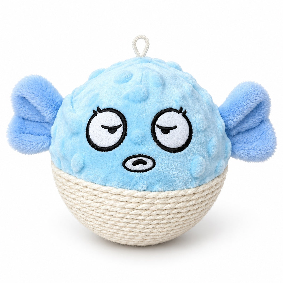 Pufferfish Rope-Bottom Cat Ball - Blue Pufferfish