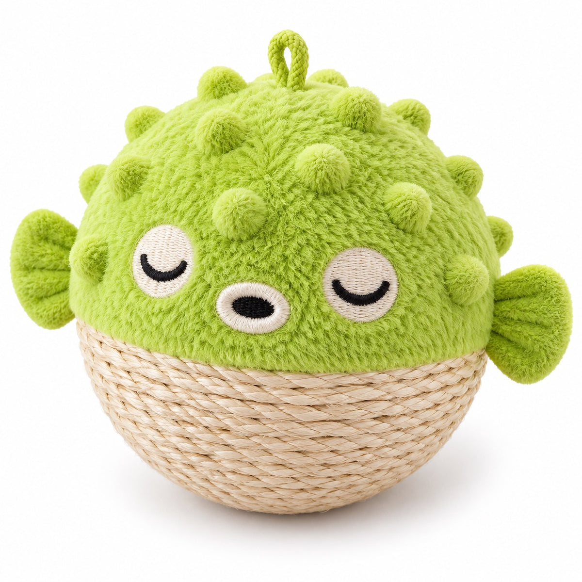 Pufferfish Rope-Bottom Cat Ball - Green Pufferfish